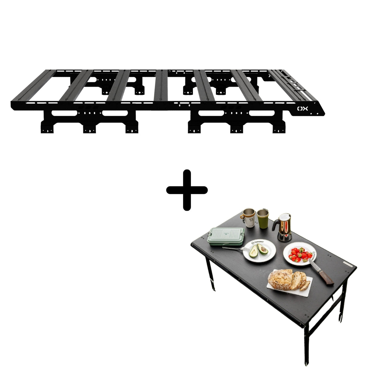 SET: 3/4 OX PRO Roof Rack + Camping Table - Grenadier