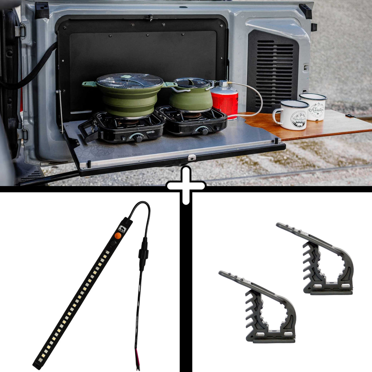 SET: Drop-Down Tailgate Table (Bronco 6G) + STORK Small + FitRub 32-45 mm (2-pack)-1-Bison Gear