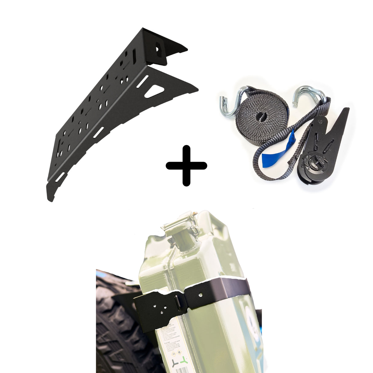 SET: Universal Wheel Mount with Strap and Jerry Can Mount