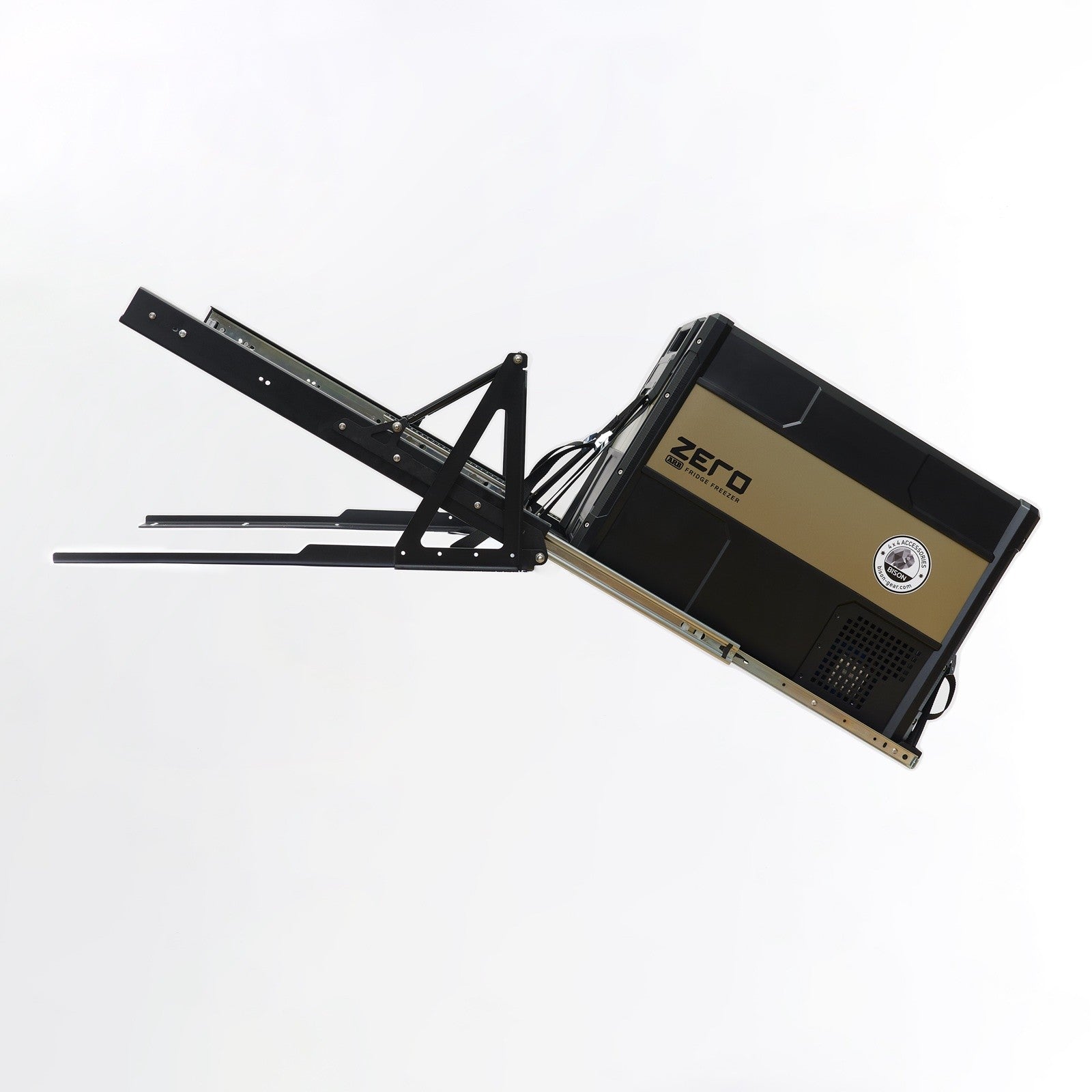 Tilted fridge slider with gas struts - Bison Gear