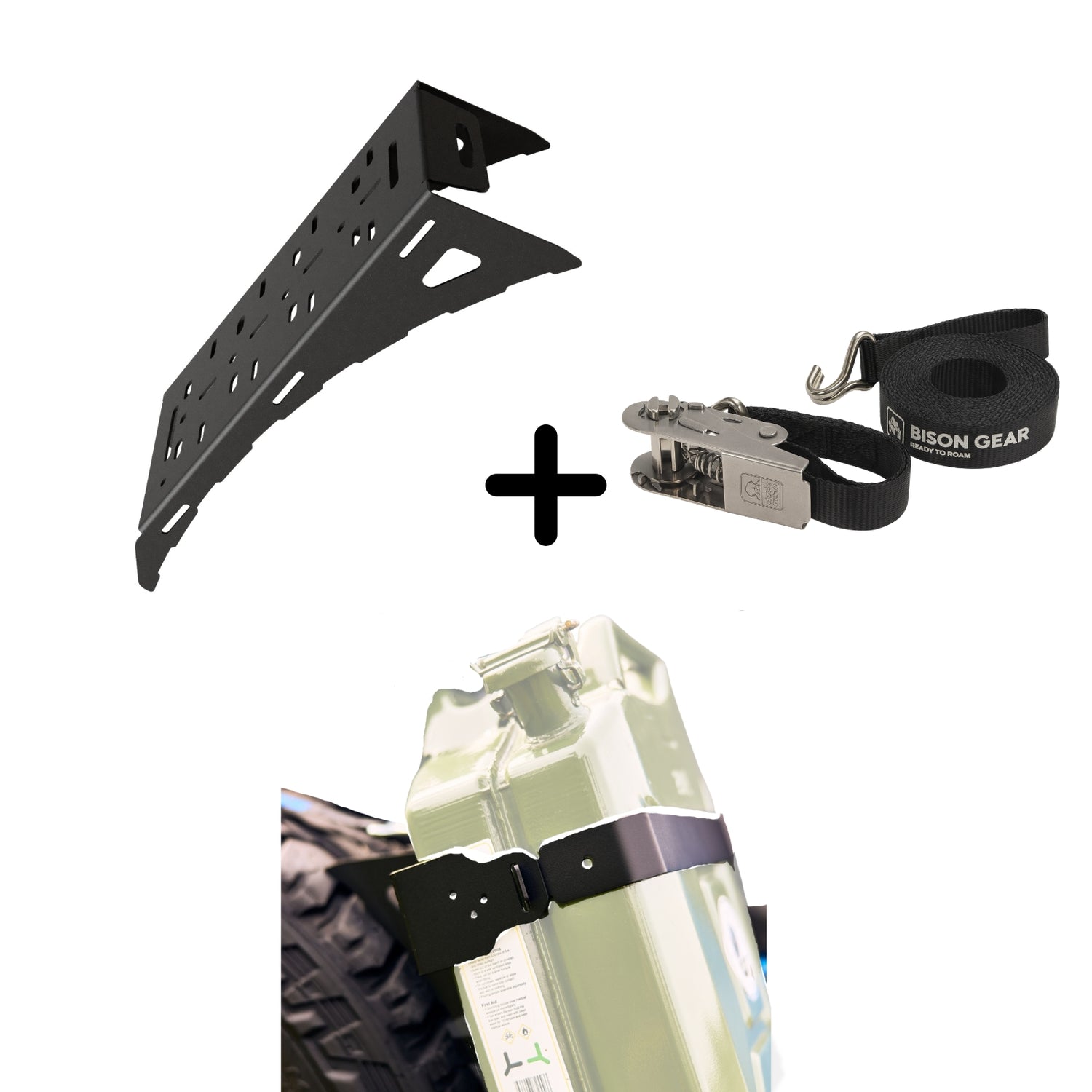 SET: Universal Wheel Mount + NEW Strap + Jerry Can Mount