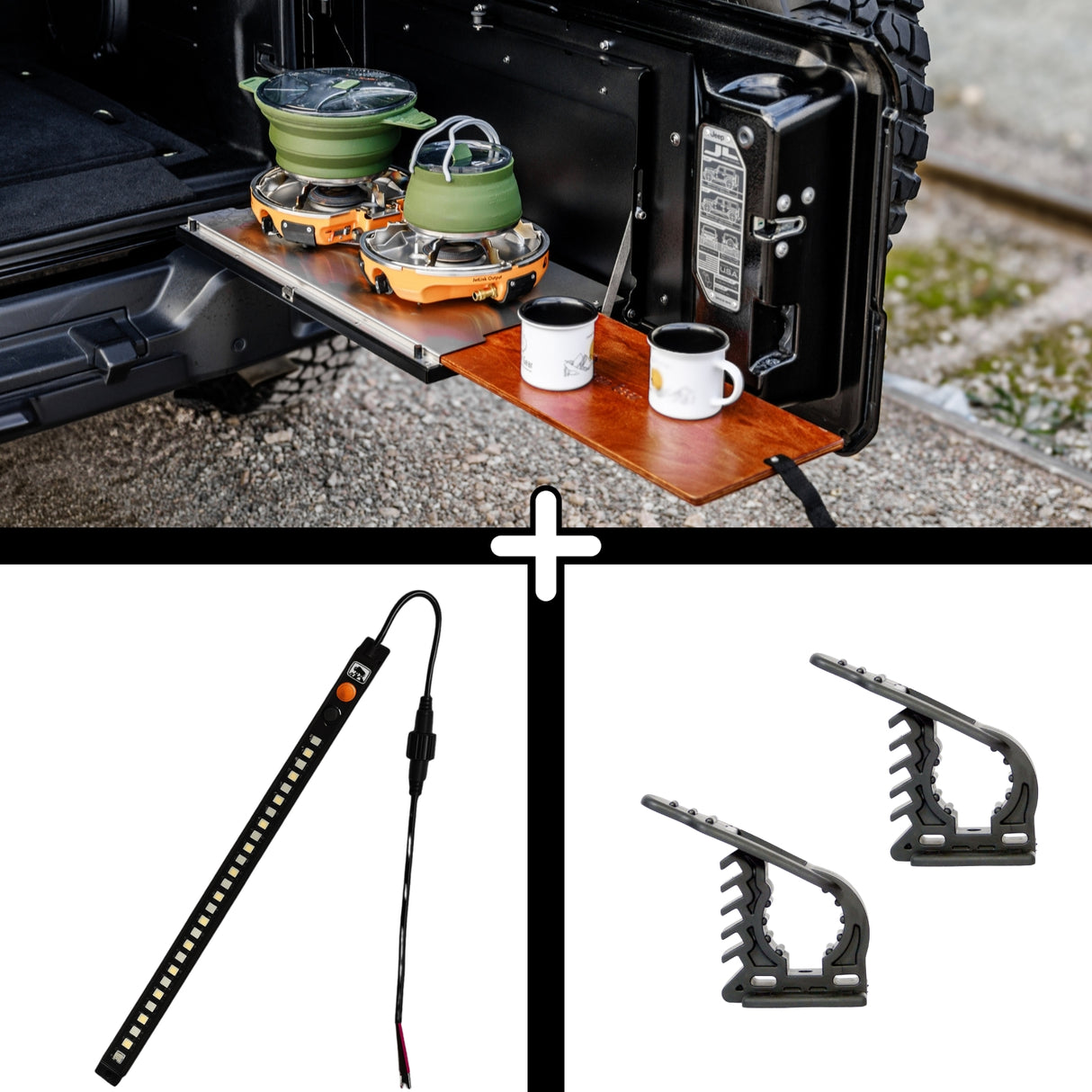 SET: Drop-Down Tailgate Table (Wrangler) + STORK Small + FitRub 32-45 mm (2-pack)